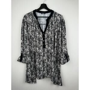 Cocomo Top Womens Size 3X? Tan Black 3/4 Roll Tab Sleeve Artsy Button Career